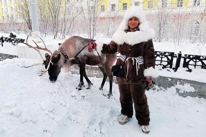 Олениха в общественном транспорте.